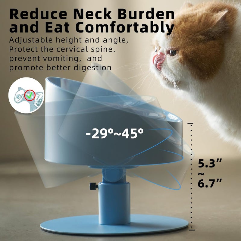 MS!MAKE SURE Adjustable Raised Cat Bowls, Ceramic Elevated Cat Bowls, Pet Bowl with Anti - Slip Rubber Pad, Leak - Proof, Lead & Cadmium Free, Whisker - Friendly, for All Life Stages of Age Blue - Image 5